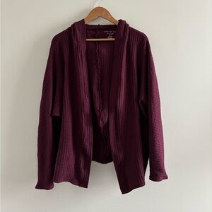 American Eagle Soft & Sexy Plush Cardigan Hooded Burgundy Waffle Knit Women’s M
